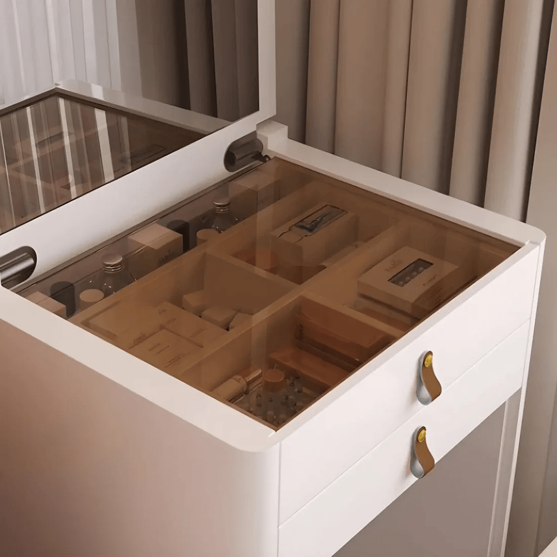 Ivory – Sminkbord med fällbar spegel