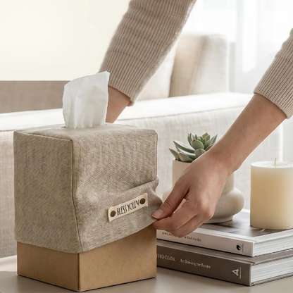 Linnekläd - Stilrent mjukpappersfodral i linnetextur med dekorativ detalj