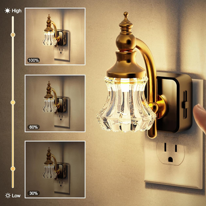 Gyllenljus - Elegant vägglampa för direktuttag med mönstrad glaskupa i vintagestil